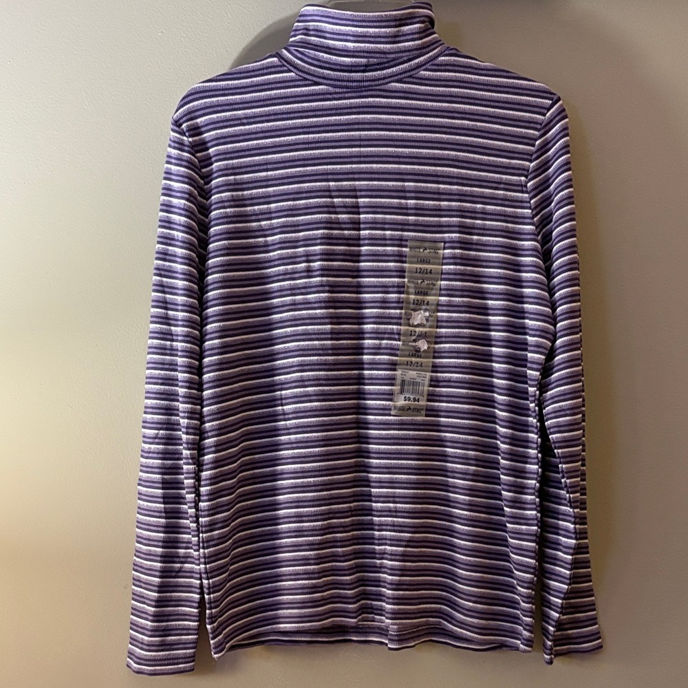 White Stag Purple & White Striped Turtleneck Top